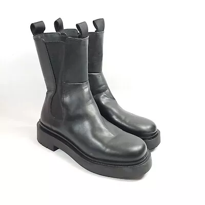 H&M Women's Size 8.5 Chunky Heel Chelsea Boots Black Faux Leather • $30.86