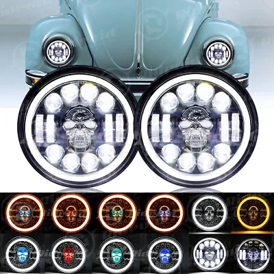 RGB 7inch LED Headlights Hi/Lo Beam Halo Angel Eyes For 1950-1979 VW Beetle Pair • $69.99