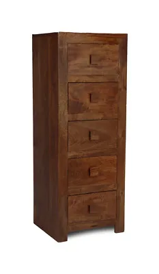 Solid Mango Wood Dakota 5 Drawer Tall Boy New Indian Furniture • £274.95