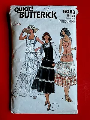 Butterick 6053 Misses 80’s Top & Skirt Sewing Pattern Boho Cottagecore 14 Vntg • $14.99