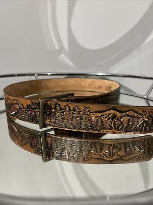 70s Vintage Tooled Leather Belt - Al Stohlman Signed- Belt Buckle Belt OBO SZ 38 • $90.99