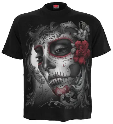 SPIRAL DIRECT SKULL ROSES Front Print T-Shirt/Skull/Rock/Metal/Biker/Goth/Top • £12.50