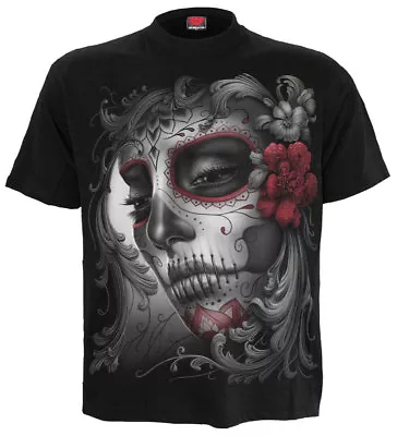 SPIRAL DIRECT SKULL ROSES Front Print T-Shirt/Skull/Rock/Metal/Biker/Goth/Top • £12.50