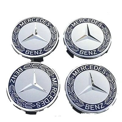 $10.91 • Buy 4pcs Fits Mercedes Benz Wheel Center Caps Emblem Blue 75MM AMG Wreath Hub Caps