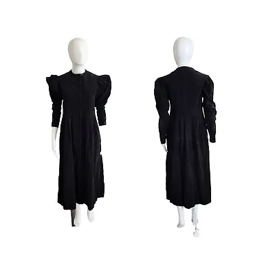 Vintage Laura Ashley Corduroy Black Puff Sleeve Midi Victorian Dress US 10 • $130