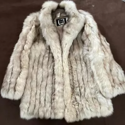 Authentic Blue Fox Fur Coat Women's Jacket Vintage Rare From Japan White 13 Size • $1