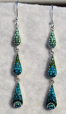 Mosaico Triple Teardrop Austrian Crystal Multi Green Earrings Sterling Silver  • $66.25