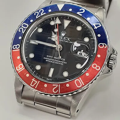 Rolex GMT Master 40 Mm Pepsi Bezel Red Blue Automatic Watch 16750 Circa 1986 • $12695