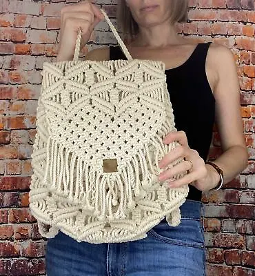 Macrame Backpack Purse Bag Handbag - Handmade Fully Lined -Boho  Woman Girl • $62.49