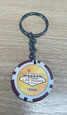 LAS VEGAS CASINO CHIP TOKEN KEYRING - $5000 Value Red Key Fob • £1.99