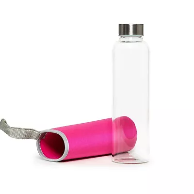 £6.95 • Buy GLASS Water Bottle Drinking Drink Sports Insulated Protective Sleeve Multicolour