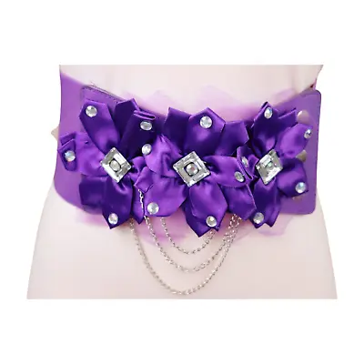 Women Purple Wide Elastic Dressy Fancy Fashion Belt Waist Hip Lace Flower S M • $16.75