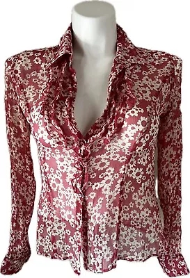 Moda International Top Blouse Women Large Pink Floral 100% Silk Ruffle Beautiful • $18