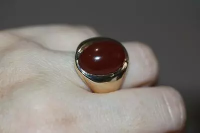 Fine 14K Yellow Gold Brown Stone Carnelian Color Cabochon Men's Signet Ring Sz 9 • $1350