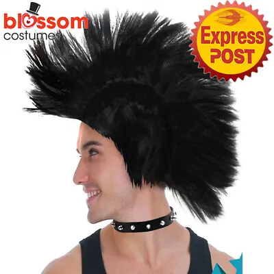 JDP119 Black Punk Mohawk Wig Hair Mens Halloween 1980s Costume Party Rock Gothic • $13.02