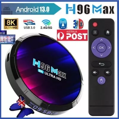 Android 13 4G+64G H96 Max Smart TV Box 8K HD HDMI Wifi Media Player Bluetooth AU • $48.89