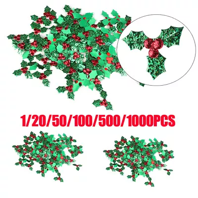 1000PCS Christmas Mini Holly & Berry Leaves Embellishments DIY Craft Decorations • £2.17