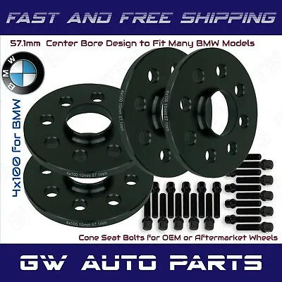 $104.86 • Buy 4pc 10mm 4x100 BMW Hub Centric Wheel Spacer Kit With 40mm Cone Seat Bolts