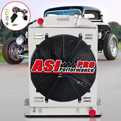 3Rows Aluminum Radiator Shroud Fan Fit 1932 Ford Highboy Street Hot Rod ChevyV8 • $299