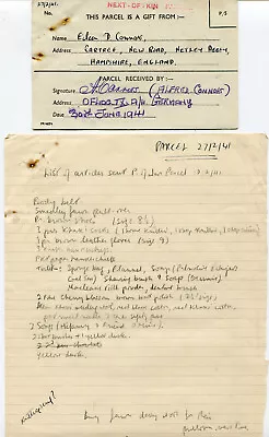 £4.99 • Buy 1941 Parcel Card To Guernsey POW Connors And List Of Items Sent