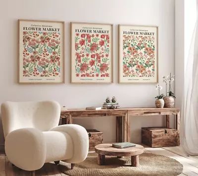 Set Of 3 Flower Market Vintage Mid Century Modern Wall Art Home Decor • £56.01