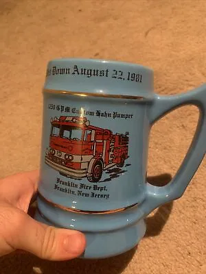1981 Fairfield NJ Fire Dept Fire Company Mug Stein Ceramic Blue Gold • $27.50