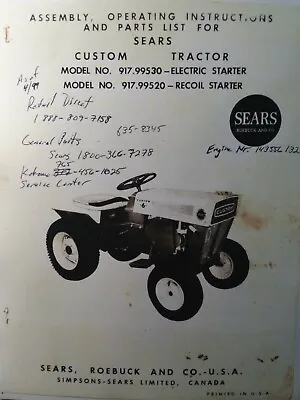$137.44 • Buy Sears Custom 6 Riding 600 Garden Tractor & Implements Owner & Parts (5 Manual S)
