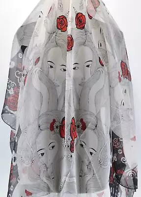 $308.42 • Buy New Alexander McQueen $465 531340 Black Silk Chiffon EVE REFLECTION Scarf