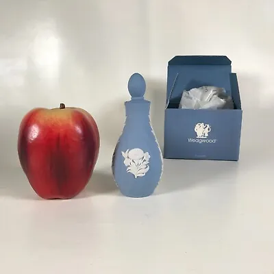 Wedgwood Blue Jasperware Floral Swirl Mini 4.5  Perfume Bottle Miniature Vase  • $22