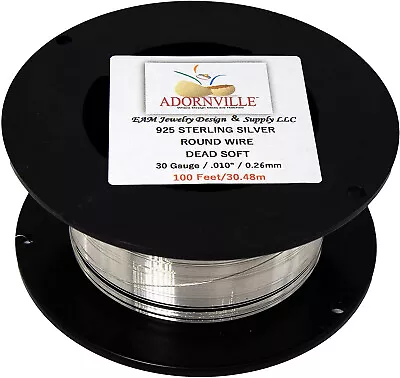 Adornville® 100 Feet 925 Sterling Silver ROUND 30 Gauge Wire Dead Soft USA Made • $43.42