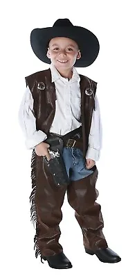 Underwraps Kids Cowboy/girl Brown Fringe Chaps & Vest Sz M Halloween Costume • $39.99