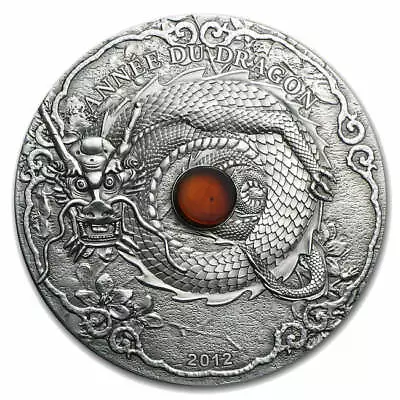 2012 Togo DRAGON AMBER Lunar Year Chinese Zodiac 2 Oz Silver Coin 1500 Francs • $280