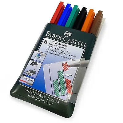Faber-Castell 1526 Non-Permanent OHP Marker Pens - Medium - Wallet Of 6 Colours • £5.99