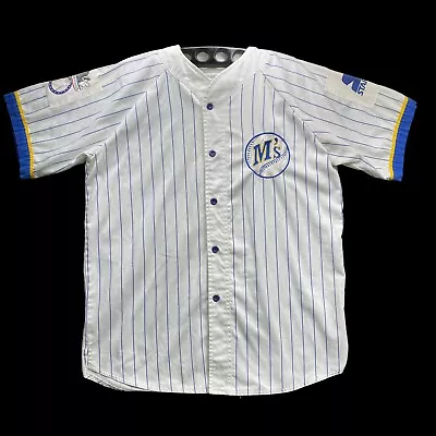 VINTAGE 90s Seattle Mariners Away Starter Jersey Mens XL Pinstripe White MLB • $149.95