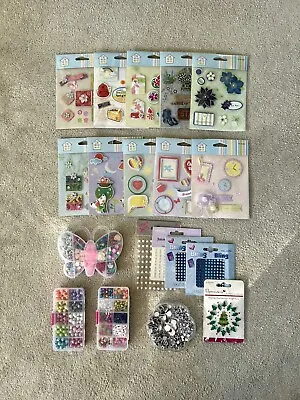 Mixed Embellishments In Packs For Craft Card Making Beads Gems Toppers • £14