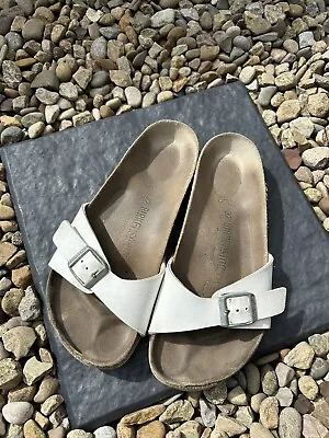 Birkenstock Madrid White Leather Cork Bed Sandals 37 UK 4 Single Strap Buckle • £19.99