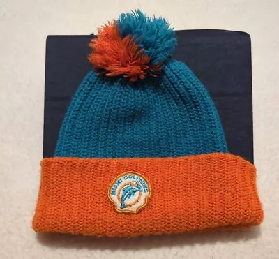 Vintage MIAMI DOLPHINS Beanie Knit NFL Pom 1970s Hat Cap ~ Adult OSFM ~ Pre-Own • $16