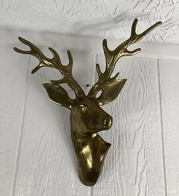 Vtg Brass Deer Head Mount Stag Elk Wall 12 Point Buck Decor India Patina • $99.99