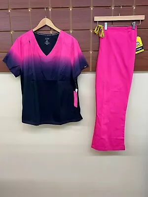 NEW Hot Pink Print Scrubs Set With Koi 2XL Top & Wink 2XL Petite Pants NWT • $0.99