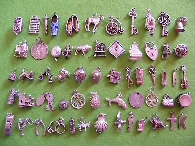 £4.99 • Buy N) Vintage Sterling Silver Charms Charm Lamp Horse Cat Crown Scales Drum Mouse