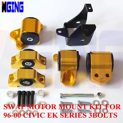 Engine Chassis Motor Mount Kit For Honda Civic 96-00 EK B16 B18 B20 3Bolts  Gold • $119.88