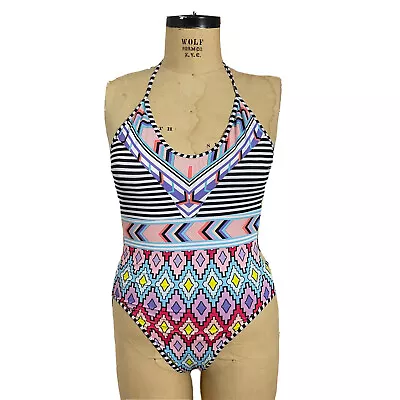 Gorgeous Women's Multicolor Geometric Print Monokini Swimsuit Sz Large • $23.80