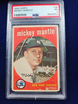 🌟 1959 Topps Mickey Mantle #10 PSA 1 New York Yankees Poor HOF • $199.99