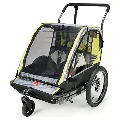 Deluxe 2-Child Bicycle Trailer & Stroller Max Capacity 100 Lbs Green • $198.24