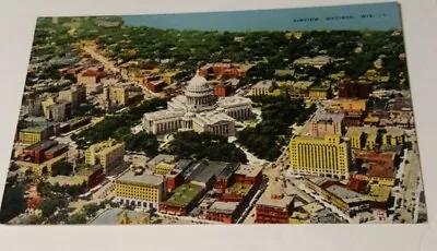 1940s Linen Postcard Wisconsin Air View  Madison WI Capitol University Downtown • $3.93