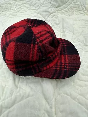 Vintage 1950’s Red/Black Plaid Wool Hunting Hat/Cap Lined Flap USA! Small /Med • $40