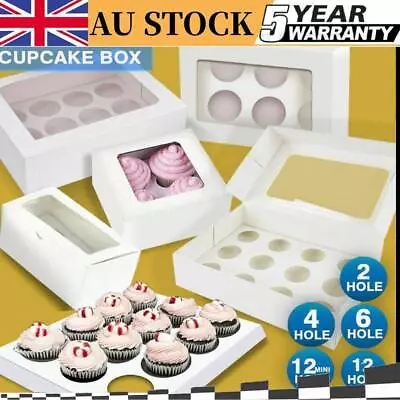 Lot Cupcake Box Cases 2 Hole 4 Hole 6 Hole 12 Hole Window Face Party Weddi AU • $10.99