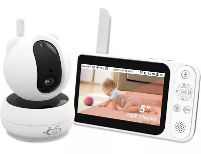 Baby Monitor With Camera And Night Vision 720P 5'' HD Wireless Video 2 Way Talk • £84.95