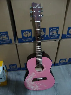 $70 • Buy First Act  Pink Acoustic Guitar With White Roses Design 6 Strings, New Strings