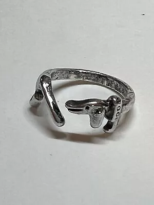 Dachshund Ring Adjustable Size Ancient Silver Tone Small Canvas Bag Included • $13.50